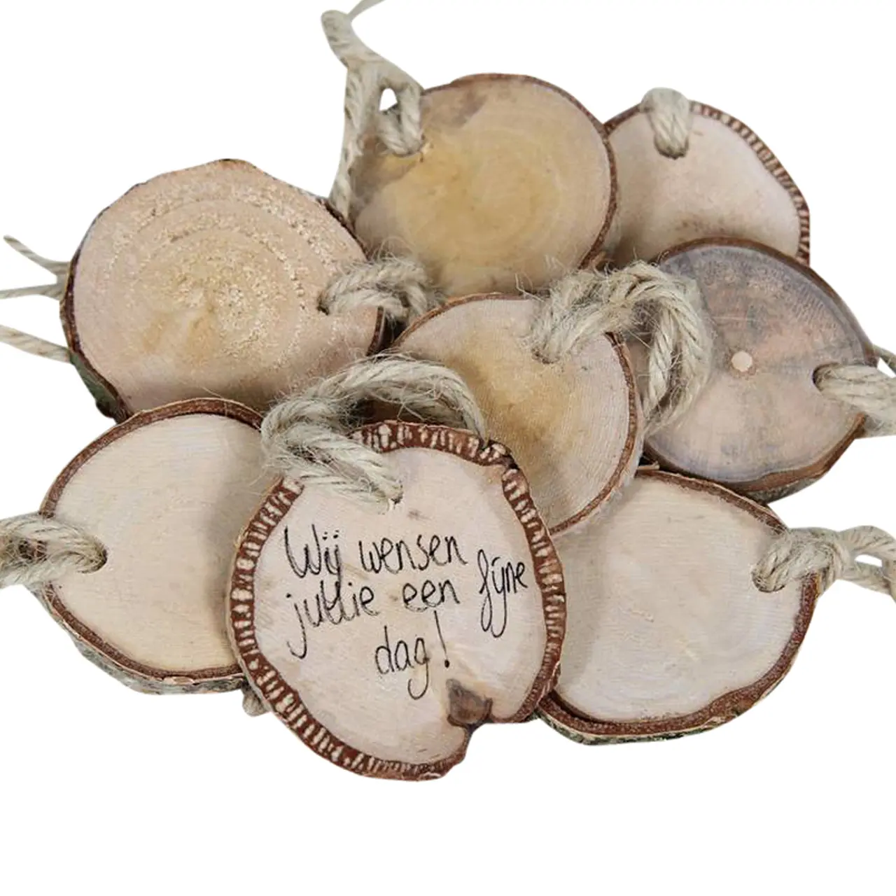 10 wenschijfjes 7-8cm met touwtje