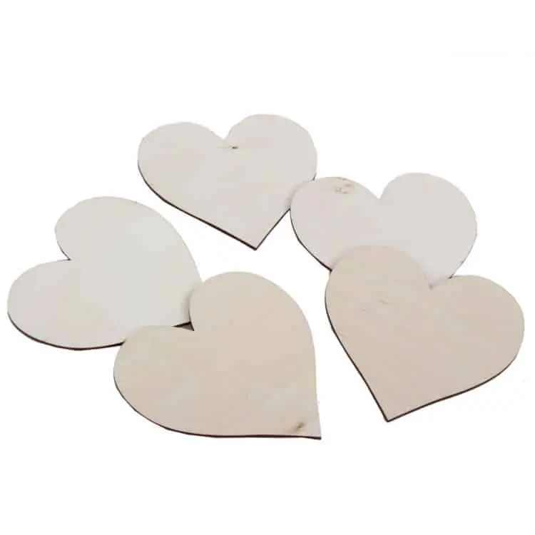 5 houten harten Naturel 12cm