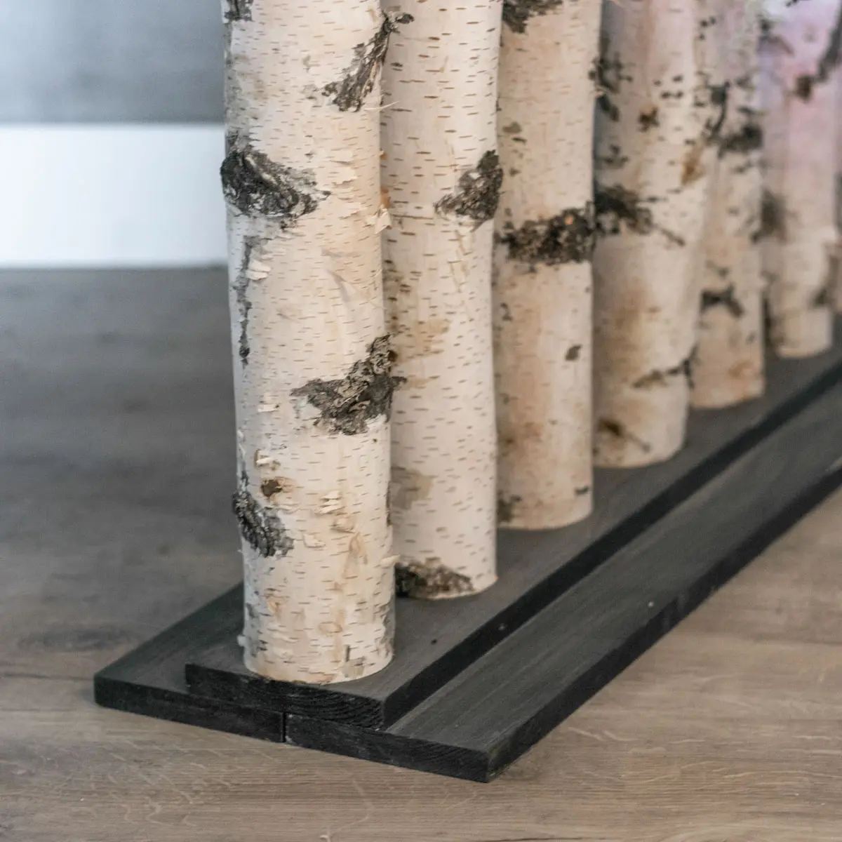 Berken Roomdivider Esben Met zwarte voet en kunstplantdecoratie, voet