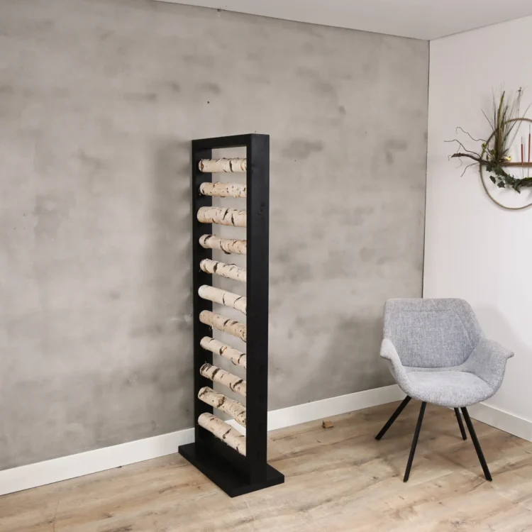 Berken Roomdivider Rune Met zwarte omlijsting H165cm B60