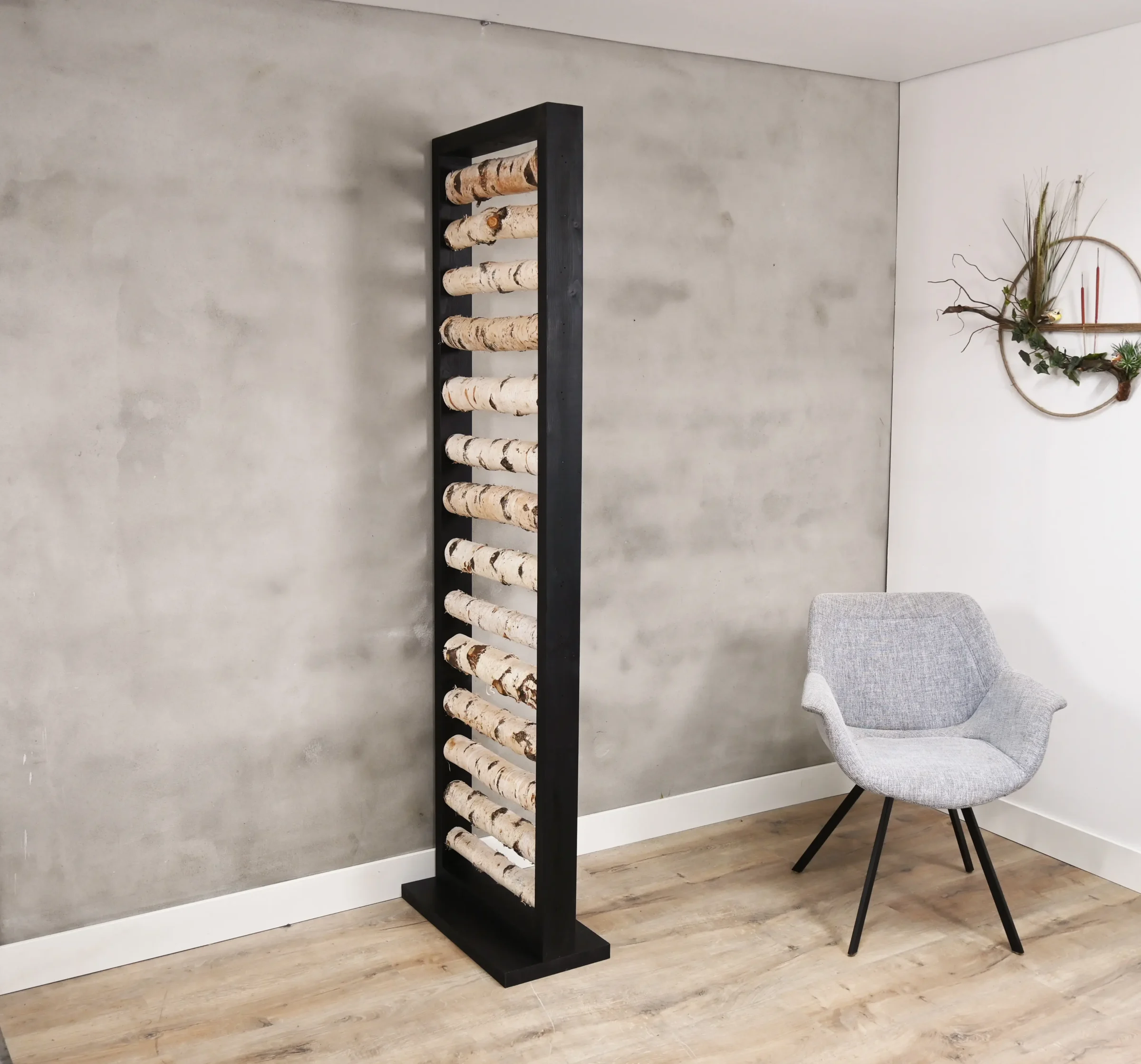 Berken Roomdivider Rune Met zwarte omlijsting H200cm B60