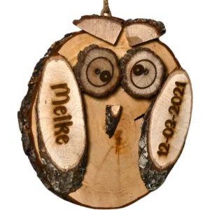 Berkenhouten uil Met of zonder eigen tekst 25cm