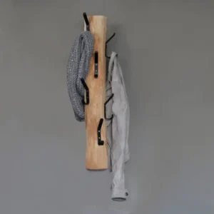 Boomstam Wandkapstok Alvera Zwarte metalen haken 70cm