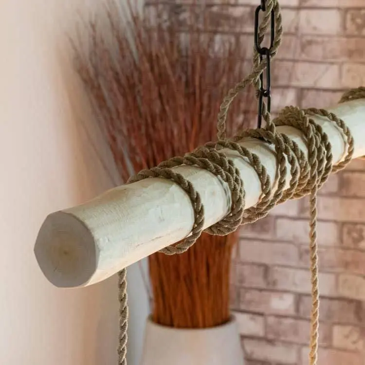 Boomstam hanglamp Met ketting en beige stofkabel B120cm (3)