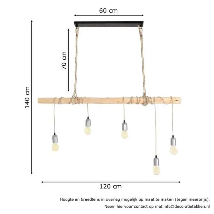Boomstam hanglamp Met ketting en beige stofkabel B120cm (4)