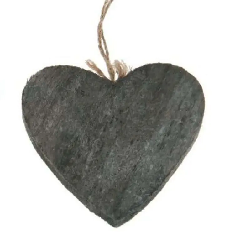 Decoratiehart aan touwtje Zwart grijs 7cm