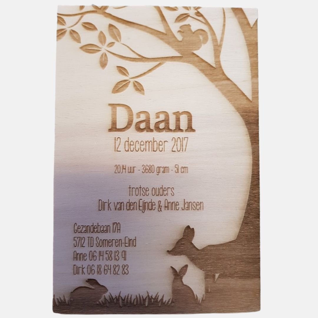 Houten geboortekaartje Daan