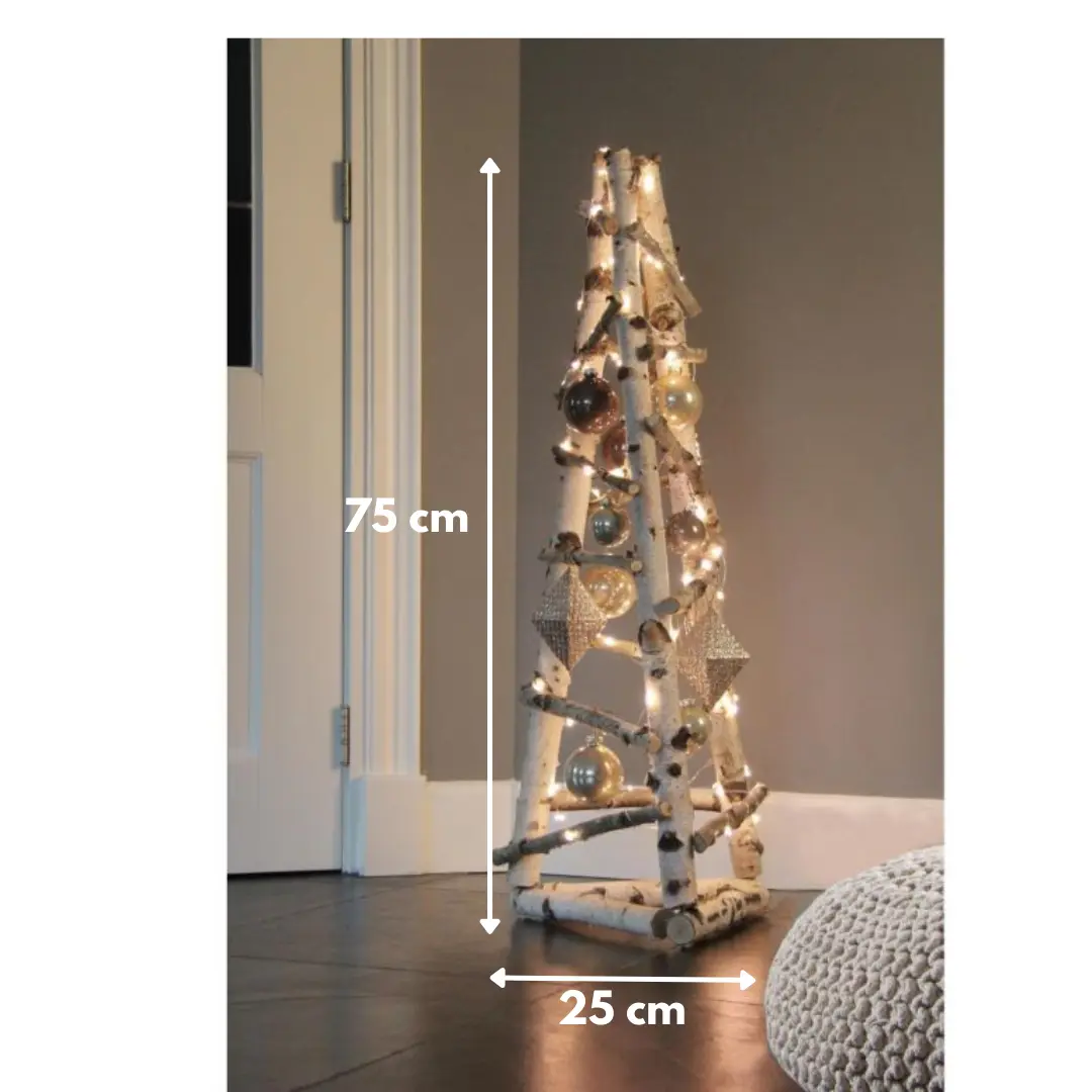 Kerstboom berk 3D 75cm, afmetingen