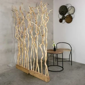 Kronkelwilg Roomdivider Gita Gezandstraald Met naturel voet H165cm, voorzijde