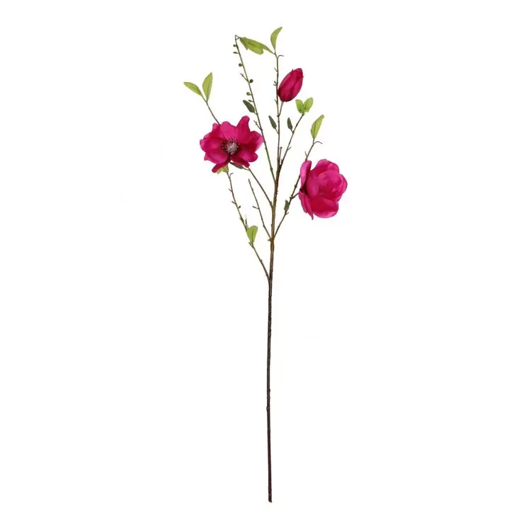 Kunst Magnolia Fuchsia met groene blaadjes 85cm