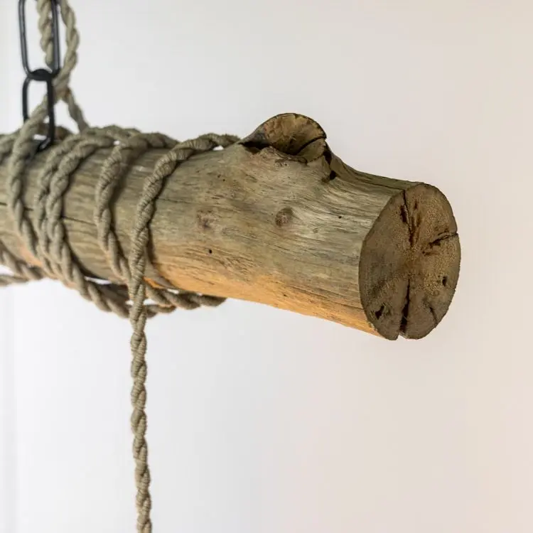 Oud Eikenstam hanglamp Met ketting en beige stofkabel B100cm (2)