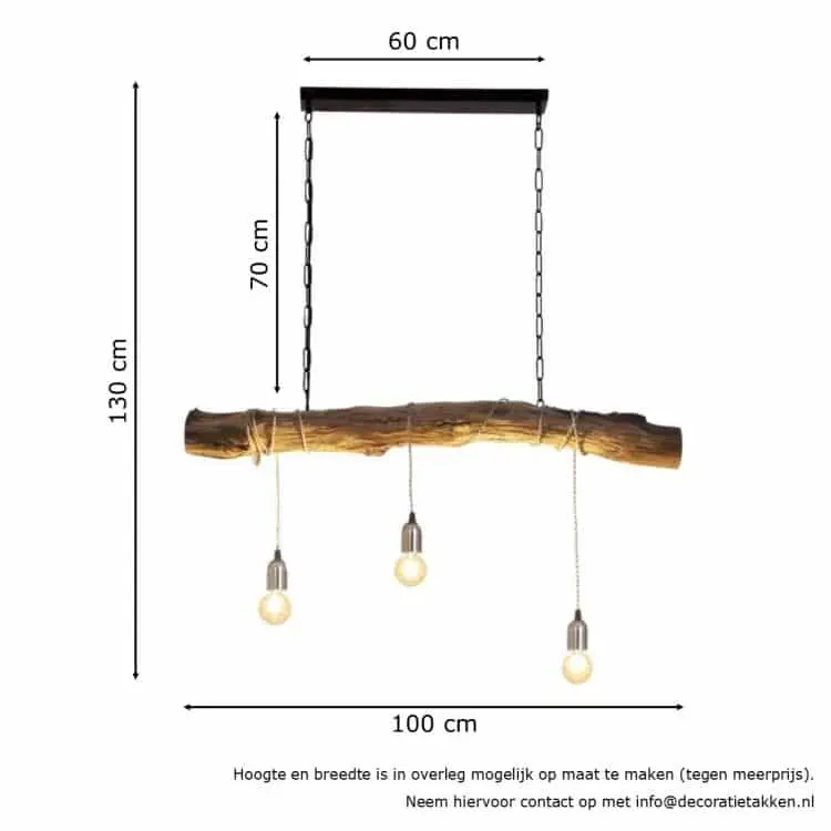 Oud Eikenstam hanglamp Met ketting en beige stofkabel B100cm (4)