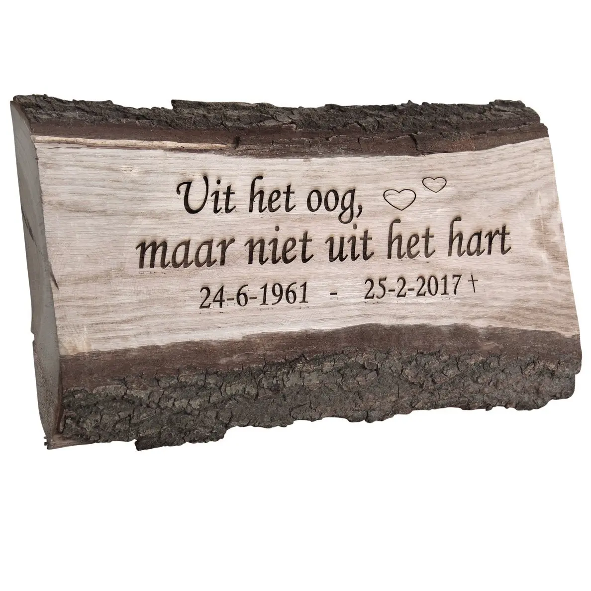 Plank met bast met tekst